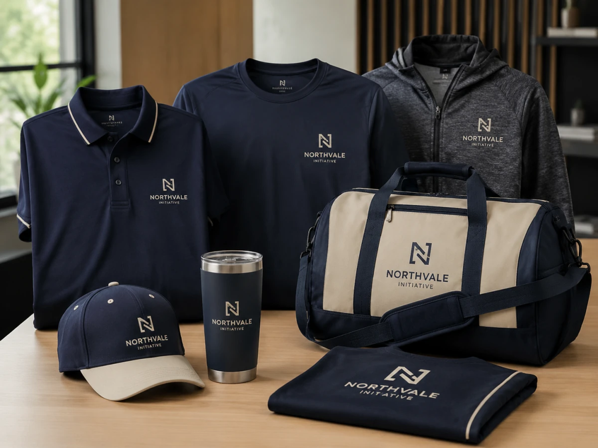 Coordinated team merchandise including polo, performance shirt, hoodie, cap, team bag and tumbler